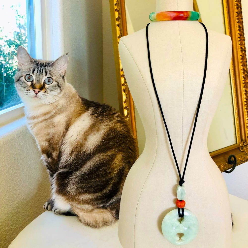 Vintage Jade Pendant & Glass Bangle Bracelet
